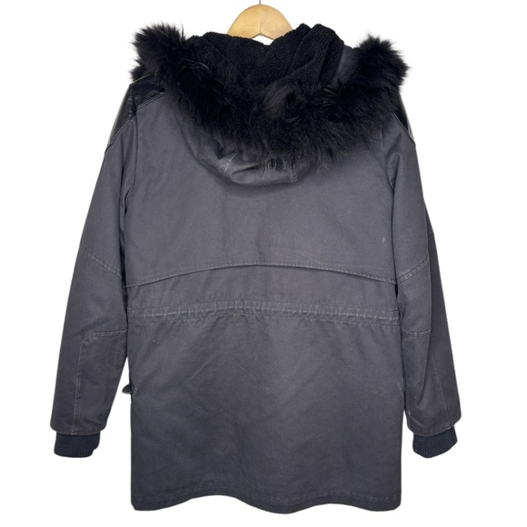 Maje | Black Parka Coat | Removable Fur Hood & Quilted Liner | Size 2 (Small) - Picture 9 of 12